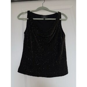 VTG carmen marc valvo Sleeveless Rhinestone Drape Neck Top Cowl Black‎ Size 8